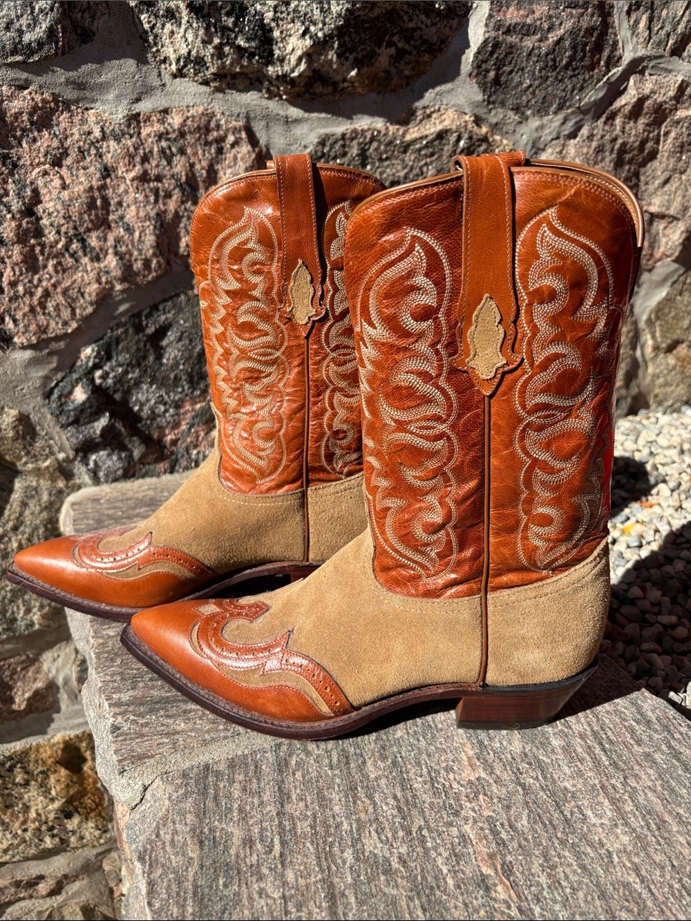 Tony Lama Tan and Cognac Leather Western Cowboy Boots